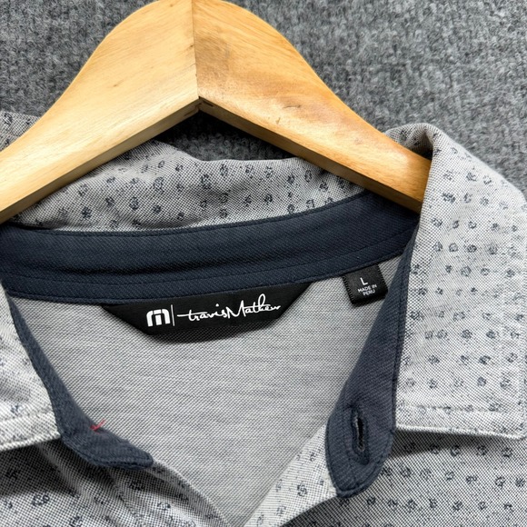 Travis Mathew Mens Golf Polo Shirt‎ Small Dots Print Gray Short Sleeve Size L - Picture 3 of 9